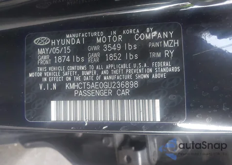 2016 Hyundai Accent Se from USA, damaged, VIN KMHCT5AE0GU236898